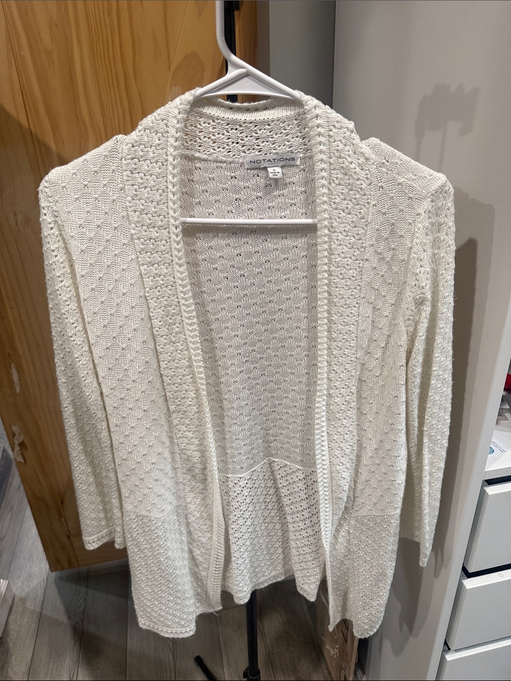 NOTATIONS Ivory Open-Front Knit Cardigan